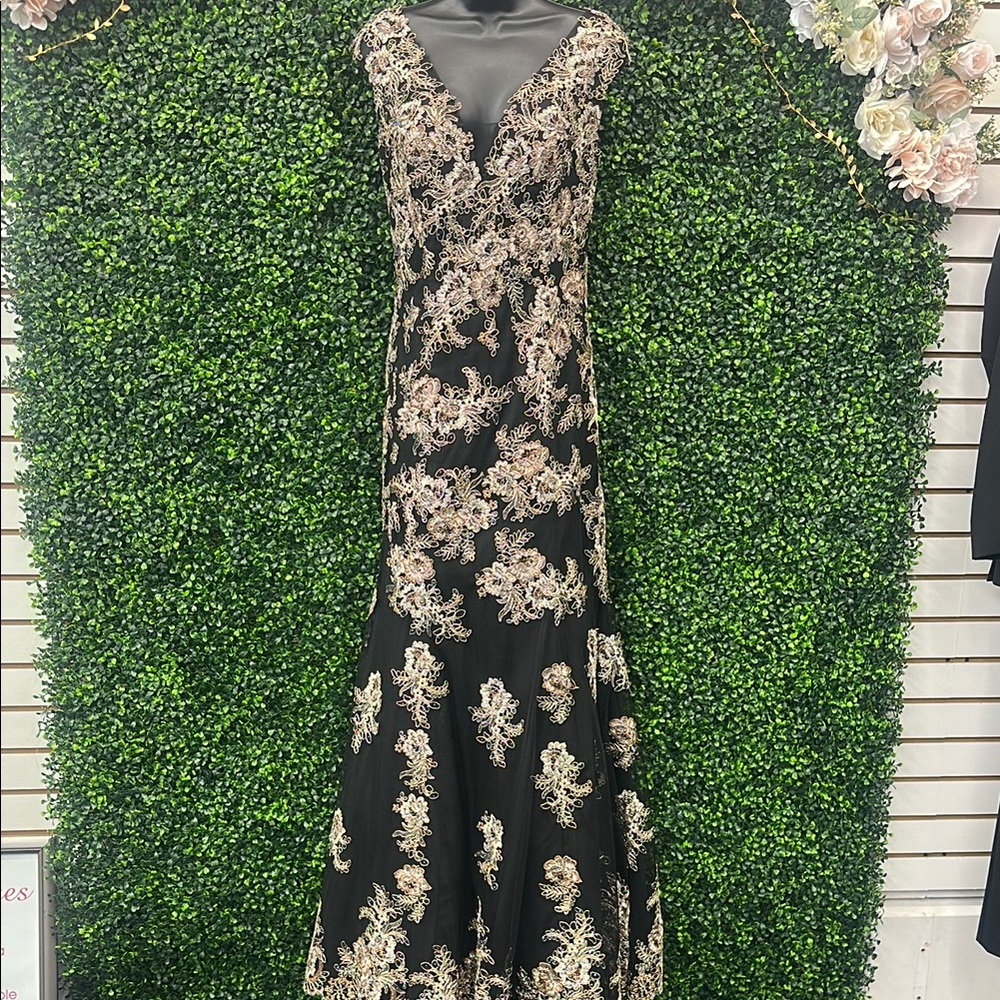 Black and Gold Lace Evening Gown